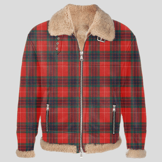 Fraser Tartan Printed Aviator Shearling Leather Jacket