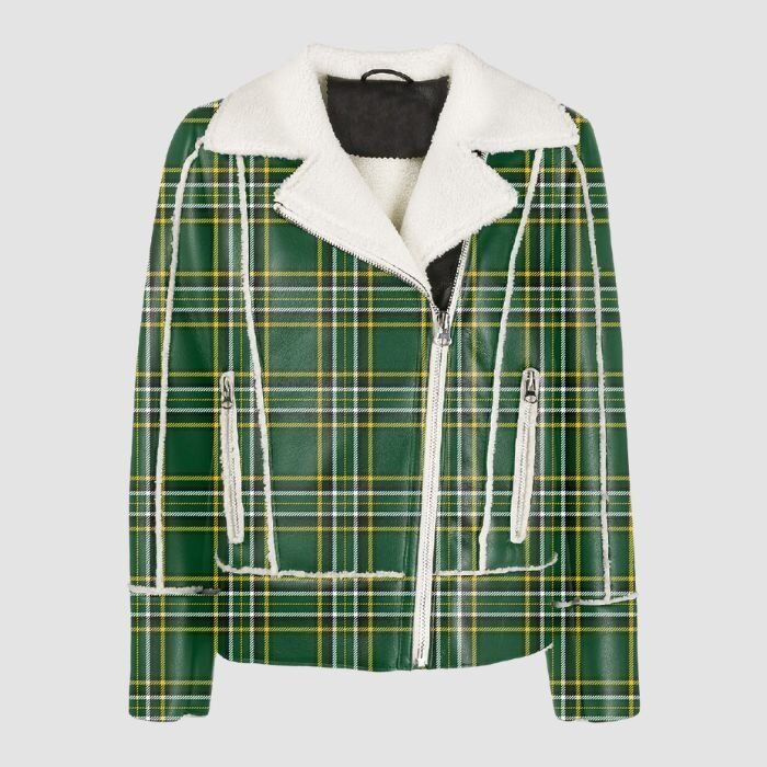 Printed Irish National Tartan Shearling Leather Jacket
