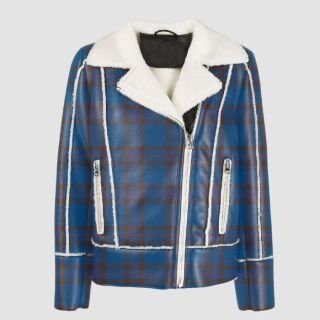 Elliot Modern Printed Tartan Shearling Leather Jacket